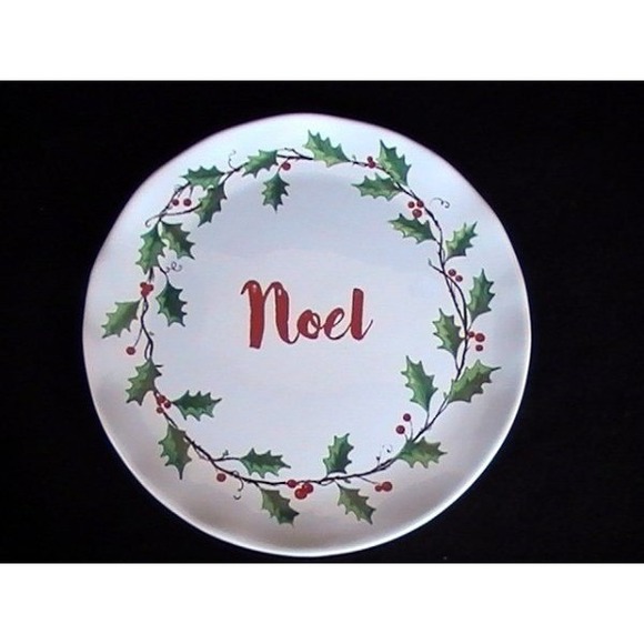 Sleigh Bell Bistro Homespun NOEL Salad/Dessert Plate White Holly/Berries - Picture 1 of 4
